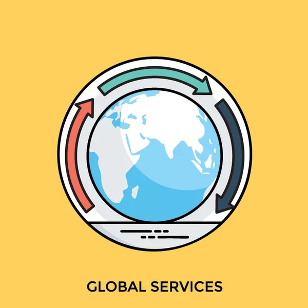 グローバル サービスのための考えを示す世界の周りの回転矢印 — ストックベクタ