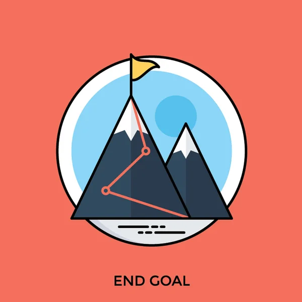 Map Lines Reaching Mountain Flags Showing End Goal Icon — Stock Vector
