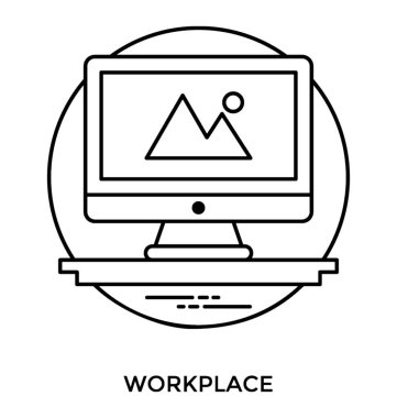 Görünümü çalışma alanı simgesi için toplamak için bir tablosundaki yerleştirilen bir masaüstü ekran 