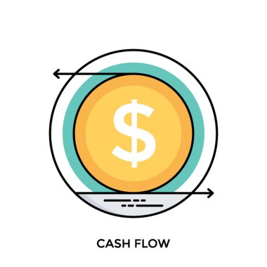 Doları para nakit akış süreci açıklayan ters yönde başlık iki ok ile 