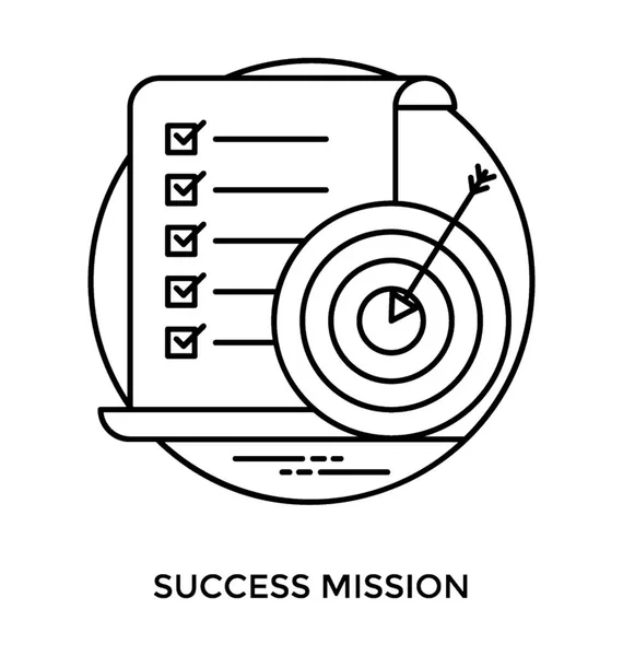 Papel Con Lista Tareas Icono Destino Iconizando Misión Éxito — Vector de stock