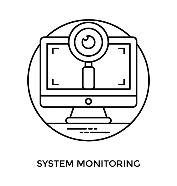 Focused Magnifying Glass Eyeball Right Front Desktop Showcasing System Monitoring — Stock Vector