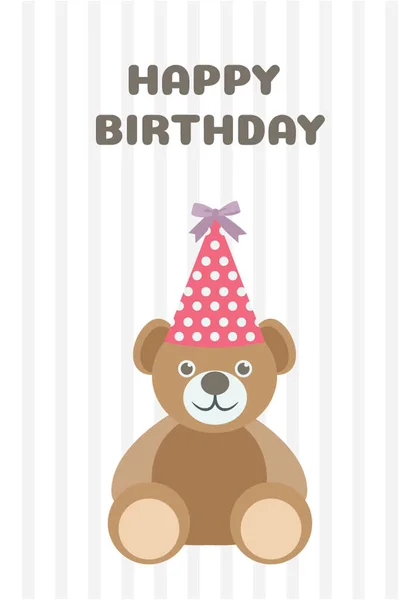 Teddy Bear Wearing Birthday Cap Birthday Greeting Text Card Depicting — Stock Vector