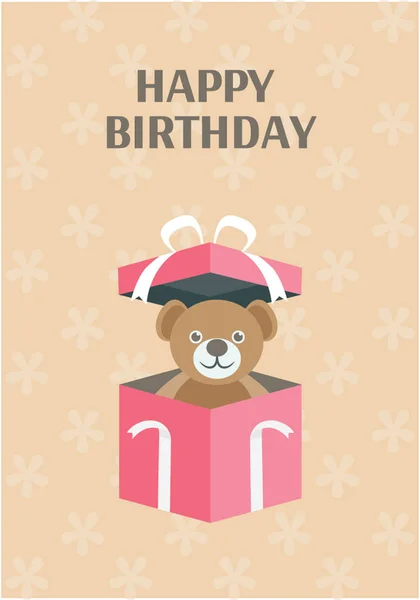Cute Teddy Surprise Box Card Birthday Text Representing Birthday Gift — Stock Vector