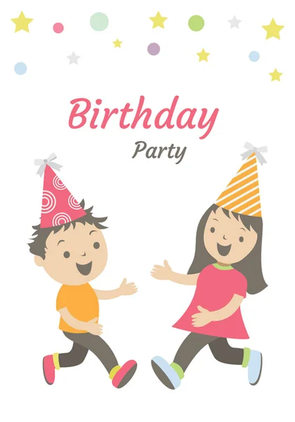 Kartka Urodzinowa Dzieci Korzystających Sobą Noszenie Czapki Urodziny Reprezentujących Obchody — Wektor stockowy
