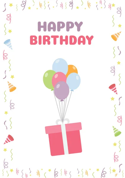 Kartka Urodzinowa Fajne Przyjemne Kolory Pudełko Balony — Wektor stockowy