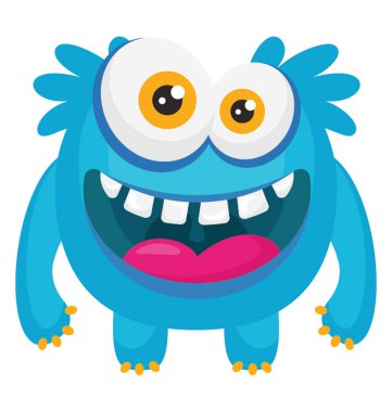 Tüylü gövdesi tüylü komik canavar karakterize bir gülümseyen mavi canavar 