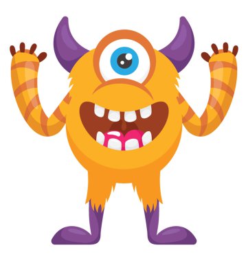 Bir tek gözlü canavar boynuzları ve eller, cyclop canavar yukarı 