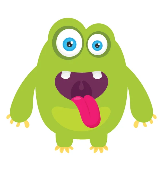 Groene Schepsel Met Tong Een Angstaanjagende Pose Afgebeeld Groene Monster — Stockvector