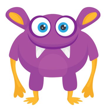 Büyük gözleri ve kulakları ağır yüz canavar tasvir dışarı onun dişlere sahip olmak ürpertici bir şişko yaratık 