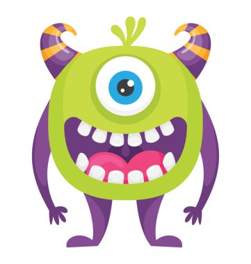 Bir tek gözlü canavar açık ağız ve mike wazowski canavar kavramı veren kızgın ruh hali ile 