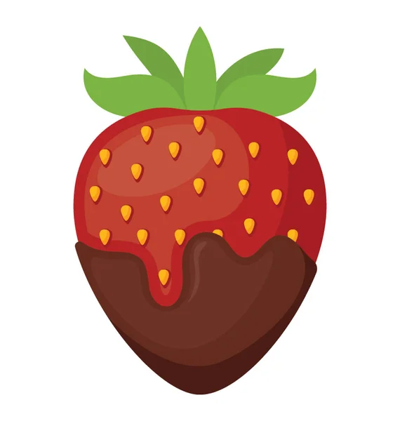 Eine Erdbeere Mit Dunkler Schokolade Flachen Design Stil — Stockvektor
