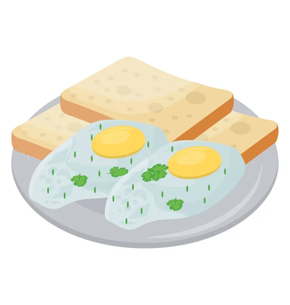 Telur Goreng Dan Roti Gandum Utuh Dalam Piring - Stok Vektor