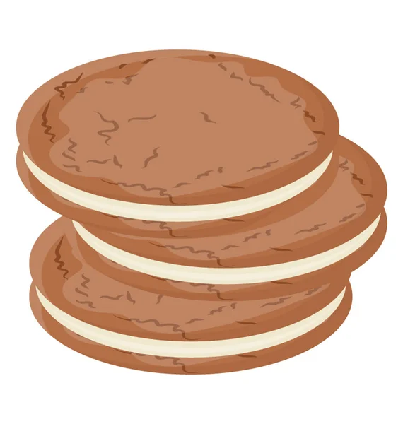 奶油馅的两个巧克力曲奇是三明治饼干 — 图库矢量图片