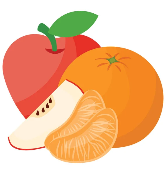 Apfel Und Orangen Ganz Und Scheiben Gesunde Ernährung — Stockvektor