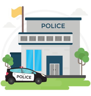 Peyzaj polis arabası ile bina City Polis Merkezi bölümü