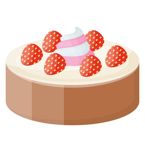 Ein Schokoladenkuchen Mit Vanilleschicht Darüber Und Erdbeergarnitur — Stockvektor