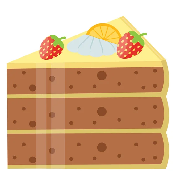 Κομμάτι Του Κέικ Σοκολάτας Βανίλια Στρώματα Και Φράουλες — Διανυσματικό Αρχείο