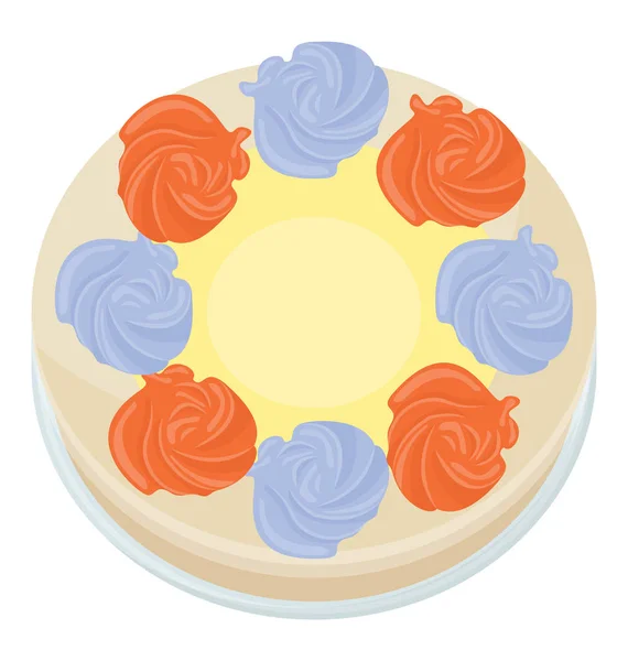 Cerise Colorée Sur Gâteau Vanille Crème Beurre Conception Icône Plate — Image vectorielle