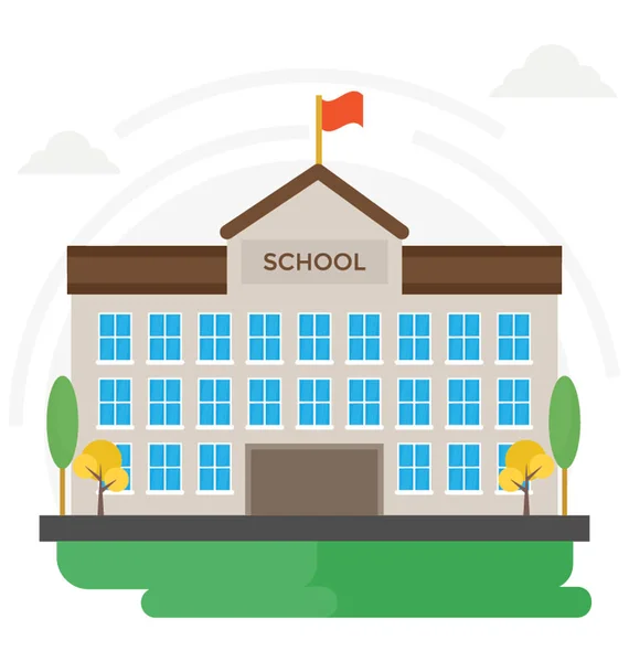 Edifício Escola Secundária Tradicional Com Sinal Bandeira — Vetor de Stock