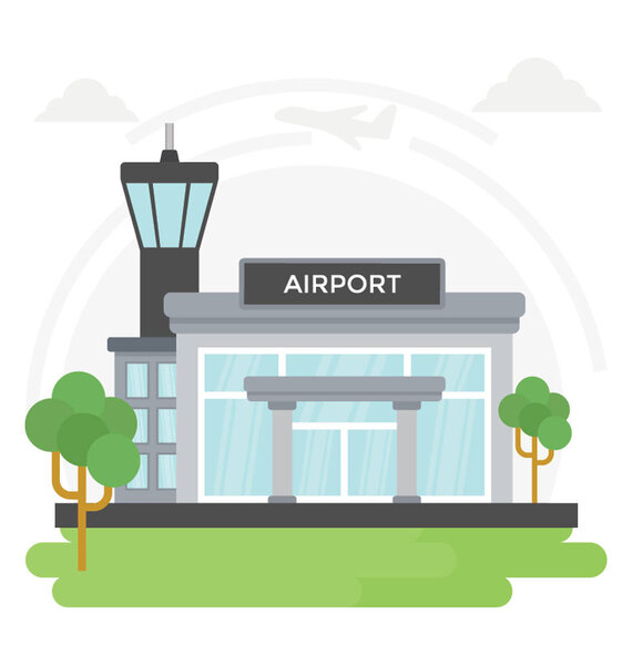 Airport terminal building with airport tower 