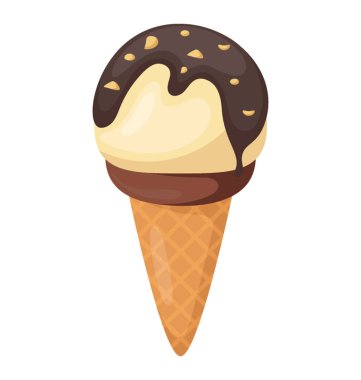 Gözleme koni vanilyalı dondurma kaşık ve çikolata şurubu dolu