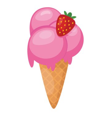 çilek ile tepesinde çilek aromalı dondurma koni