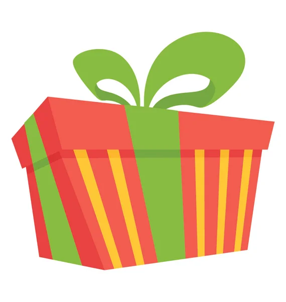Une Boîte Cadeau Rouge Avec Des Rayures Motif Arc Ruban — Image vectorielle