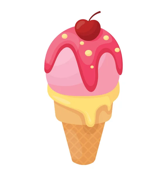 バニラとチェリーをトッピング イチゴ風味のアイスクリーム — ストックベクタ
