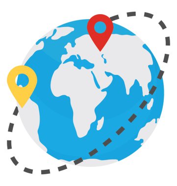 Pinpointers geolocation simgesi açıklayan bir parça tarafından çevrili küre