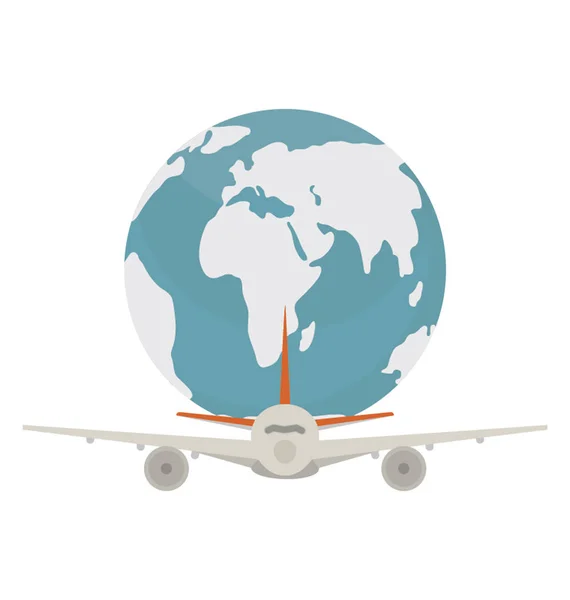 Vliegtuig Vliegen Met Wereldbol Achtergrond Presentatie Van Globale Logistiek Pictogram — Stockvector