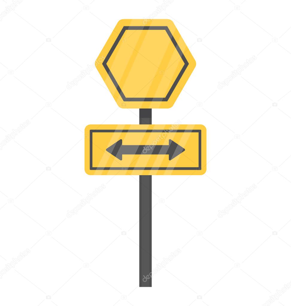 Stand with double pointing arrow colored in taxicab color, showing taxi stop icon 