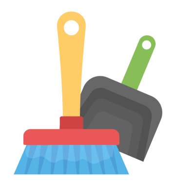 Zemin Temizleme fırçası ve tepsi birlikte notioning simgesi 