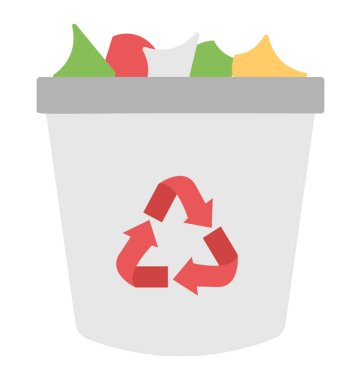 Bu, geri dönüşüm kutusu simgesi için bir kavram üzerinde yığılmış geri dönüşüm sembolü olan bazı çöp ile çöp kutusu