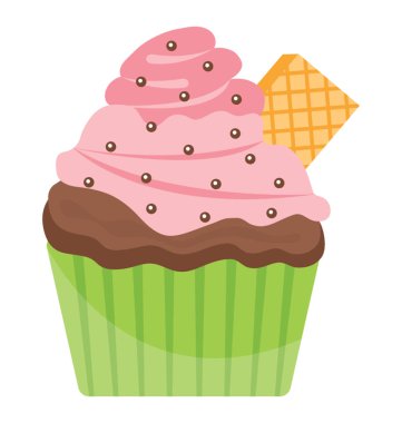 Bir yeşil pembe krema ve gofret kek bisküvi kek tasvir tarafında sarılmış. 