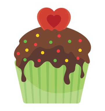 Çikolatalı krema şurubu ve kalp ele Sevgililer cupcake resmeden ile romantik cupcake 