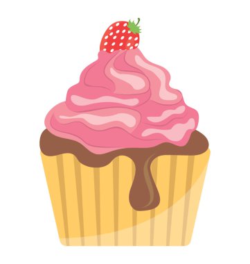 Pembe renkli krema çilek çilek cupcake tasvir tepesi ile sahip bir cupcake 