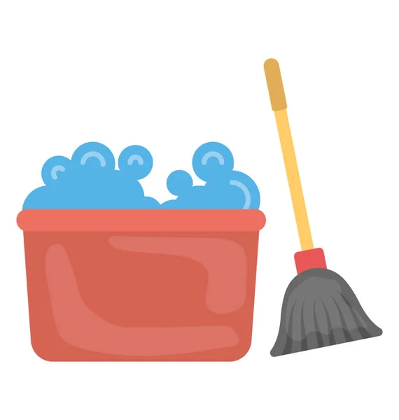 バケツとワイパーを一緒に象徴する床清掃の概念 — ストックベクタ