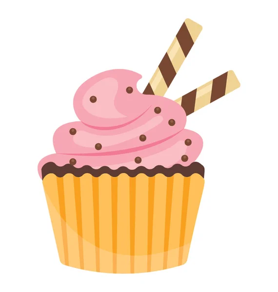 Cupcake Colore Rosa Con Bastoncini Biscotto Che Rappresentano Bubblegum Cupcake — Vettoriale Stock