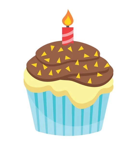 Małe Słodkie Cupcake Swieca Nim Czekoladowy Aromat Waniliowy Reprezentujących Urodziny — Wektor stockowy