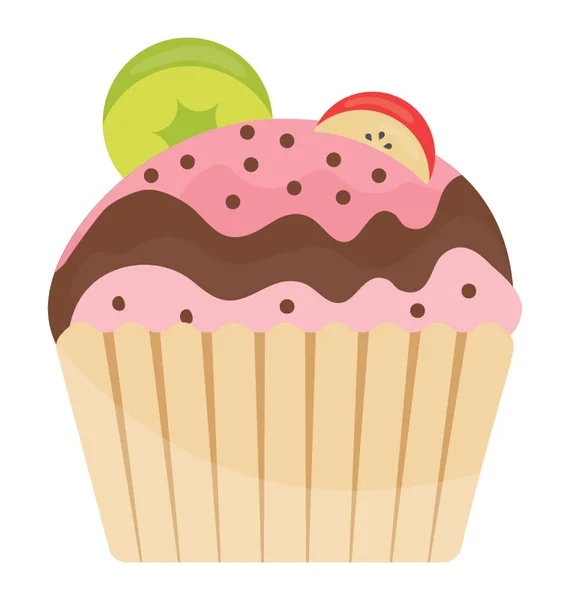 Pequeno Cupcake Bonito Sabor Morango Com Coberturas Frutas Retratando Sundae — Vetor de Stock