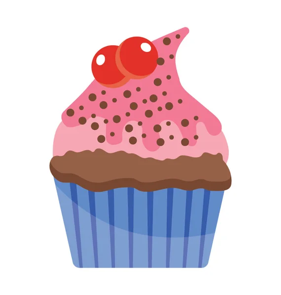 Cupcake Rosa Scuro Con Bacca Sopra Raffigurante Cupcake Lampone — Vettoriale Stock