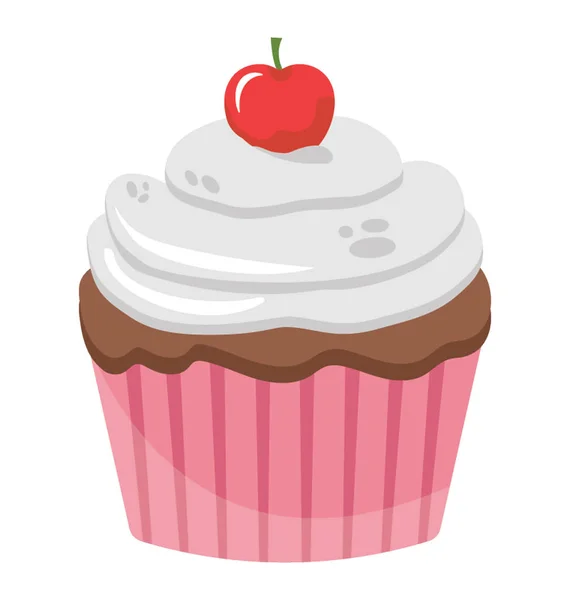 White Cupcake Having Cherry Top Representing Whipped Cream Cupcake — Stock Vector