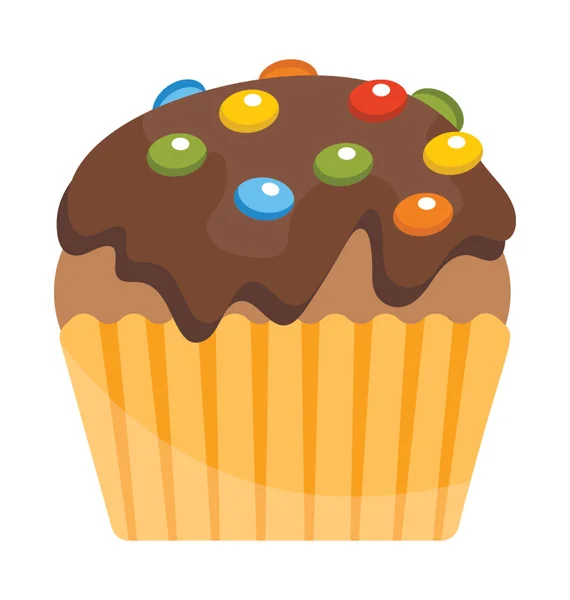 Creme Marrom Cupcake Chocolate Com Muitas Coberturas Coloridas Retratando Cupcake — Vetor de Stock