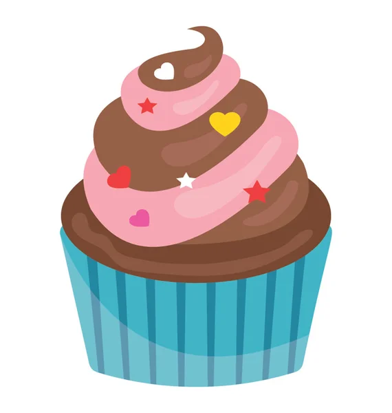 Cupcake Chocolate Fresa Con Los Coloridos Ingredientes Afuera Cupcake Fresa — Vector de stock