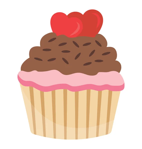 Romantiskt Designad Cupcake Med Jordgubbs Och Chokladglass Krämer Med Värmer — Stock vektor