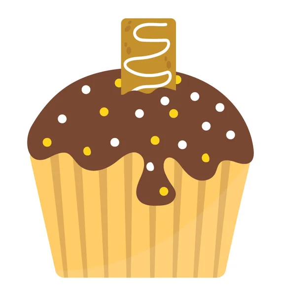 Dark Chocolate Cream Cupcake Caramel Wafer Toppings Chocolate Caramel Cupcake — Stock Vector