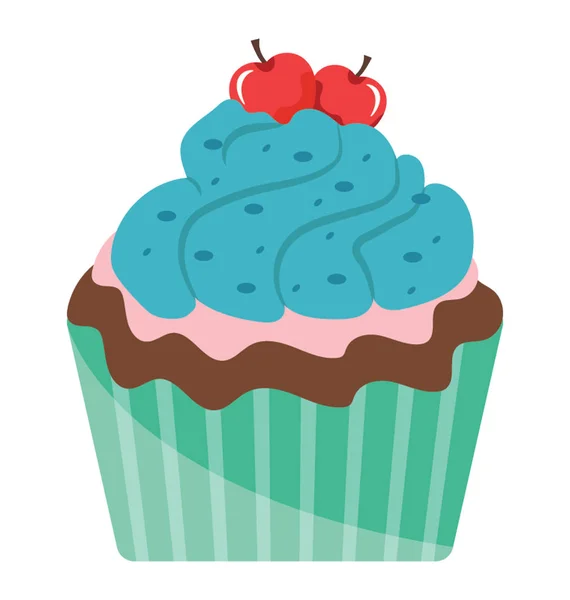 Cupcake Colore Blu Con Ciliegie Sulla Parte Superiore Raffigurante Cupcake — Vettoriale Stock