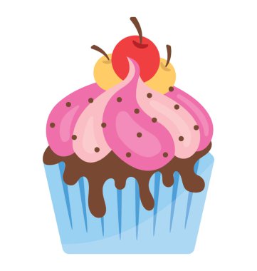 Tereyağı krema buzlanma ve pamuk şeker kek kavramı gösterilen Tepesi meyve kek 