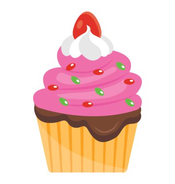 Pembe ve beyaz olan Tepesi meyve ile krem meyve suyunu cupcake ifade eden bitti sprinkles 